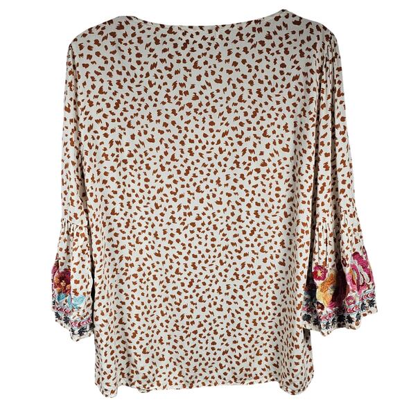 Impressions Boho Hippie Artsy Leopard Embroidered Top Cream/Camel Size S, - Picture 7 of 14